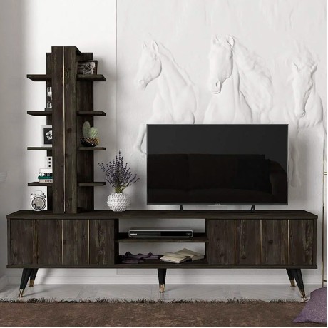 Agneta Megapap melamine TV unit in black rebab color 180x35x149cm.