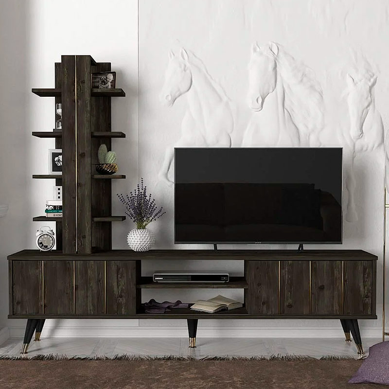 Agneta Megapap melamine TV unit in black rebab color 180x35x149cm.