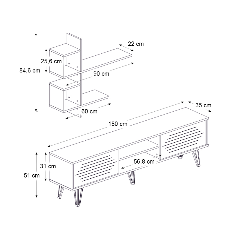 Σύνθεση τηλεόρασης Salerno Megapap χρώμα sapphire oak 180x35x51εκ.
