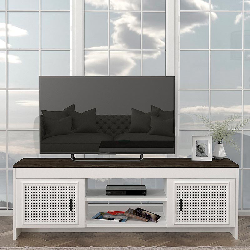 Έπιπλο τηλεόρασης Galatea Megapap χρώμα λευκό - μαύρο rebab 150x35x49εκ.