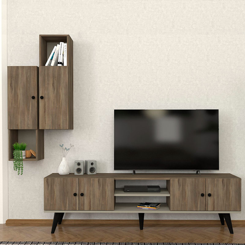Bergamo Megapap melamine TV unit in dark walnut 180x37x52cm.