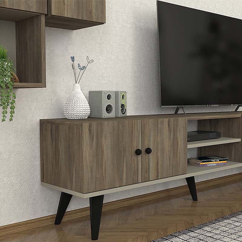 Bergamo Megapap melamine TV unit in dark walnut 180x37x52cm.