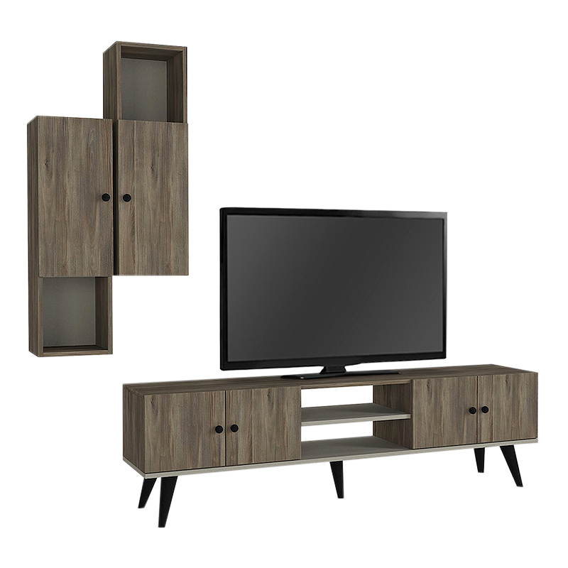Bergamo Megapap melamine TV unit in dark walnut 180x37x52cm.