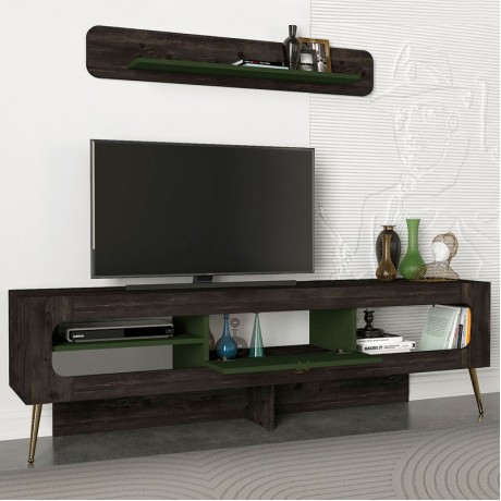 Miladra Megapap melamine TV stand in black rebab- olive color 180x31x55cm.