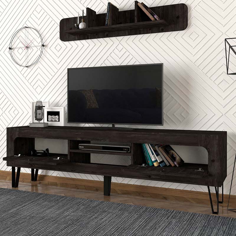 Έπιπλο τηλεόρασης Taragona Megapap χρώμα μαύρο rebab 180x29,5x55εκ.