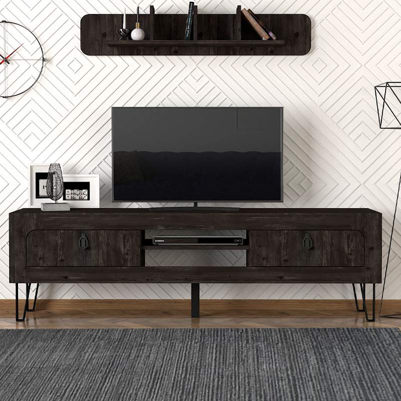 Έπιπλο τηλεόρασης Taragona Megapap χρώμα μαύρο rebab 180x29,5x55εκ.