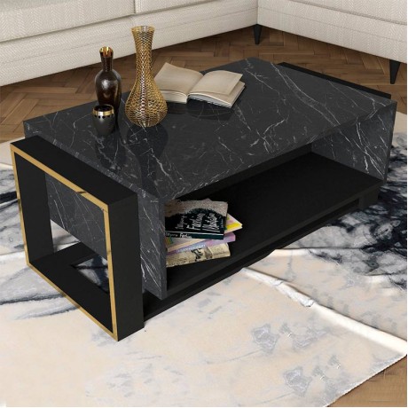 Serina Megapap melamine coffee table in black marble effect color 107x60x40cm.