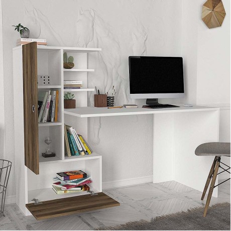 Γραφείο εργασίας Domingo Megapap χρώμα λευκό - καρυδί 149,5x60x120εκ.
