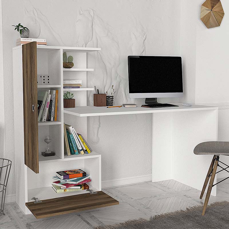 Domingo Megapap melamine desk in white - walnut color 149,5x60x120cm.