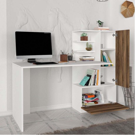 Γραφείο εργασίας Merino Megapap χρώμα λευκό - καρυδί 149,5x61,8x120εκ.
