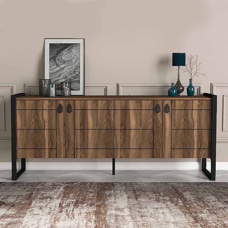 Ursula Megapap melamine buffet in walnut color 180x40x77,6cm.