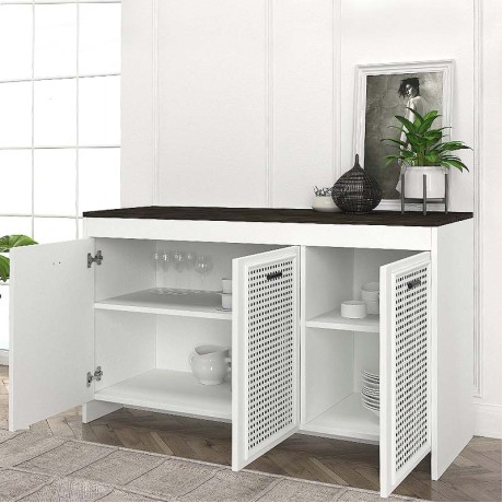 Μπουφές Galatea Megapap χρώμα λευκό - μαύρο rebab 120x45x75εκ.