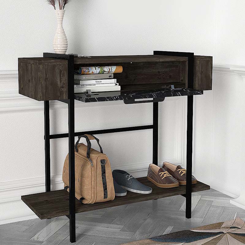 Lisbon Megapap melamine console in black rebab - black marble effect color 90x29,6x82cm.