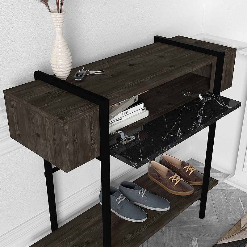 Lisbon Megapap melamine console in black rebab - black marble effect color 90x29,6x82cm.