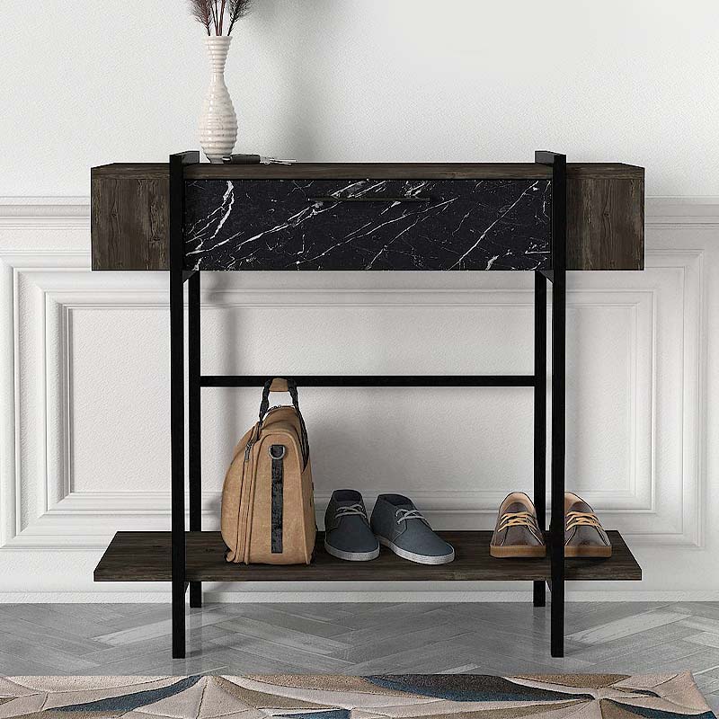 Lisbon Megapap melamine console in black rebab - black marble effect color 90x29,6x82cm.