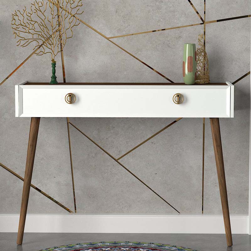 Nadya Megapap melamine wall console in white - walnut color 120x35x89,3cm.