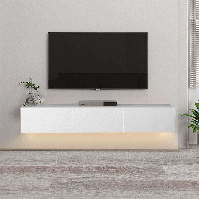 Έπιπλο τηλεόρασης επιτοίχιο Damla Megapap με LED χρώμα λευκό 180x29,5x29,5εκ.