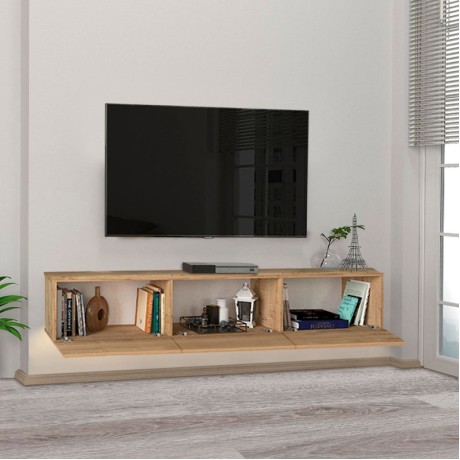 Έπιπλο τηλεόρασης επιτοίχιο Damla Megapap με LED χρώμα sapphire oak 180x29,5x29,5εκ.