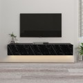 Damla Megapap melamine wall TV cabinet with LED lighting in black marble effect color 180x29.5x29.5cm.