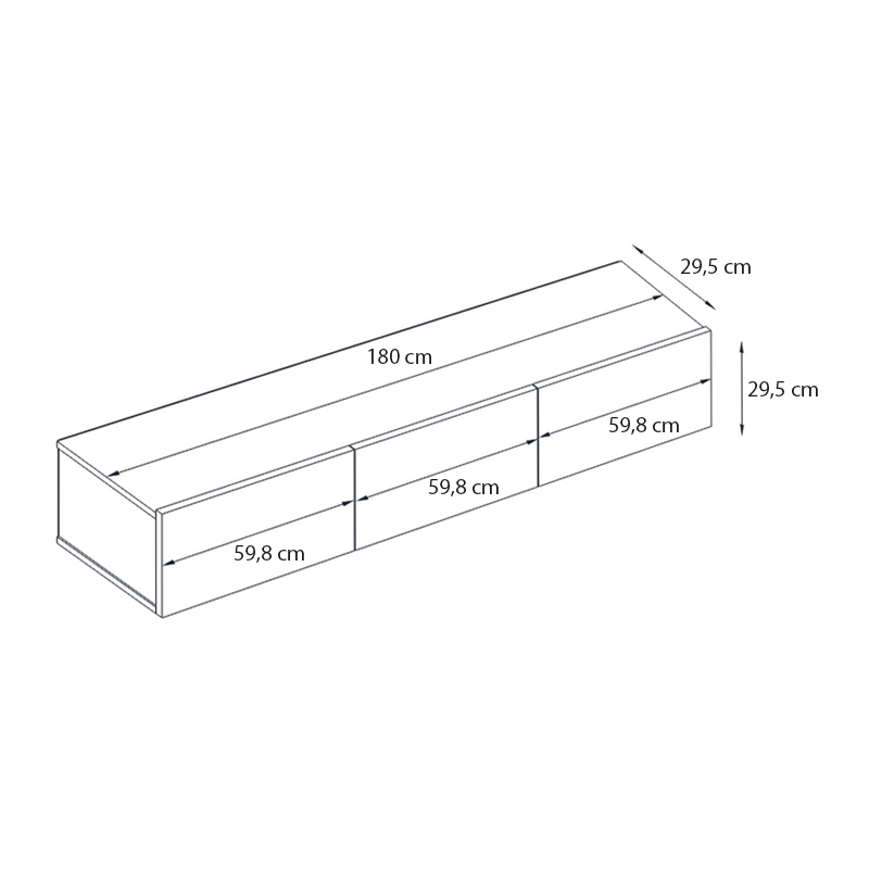 Έπιπλο τηλεόρασης επιτοίχιο Damla Megapap με LED χρώμα sapphire oak - ανθρακί 180x29,5x29,5εκ.