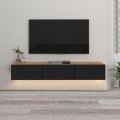 Damla Megapap melamine wall TV cabinet with LED lighting in sapphire oak - black color 180x29.5x29.5cm.