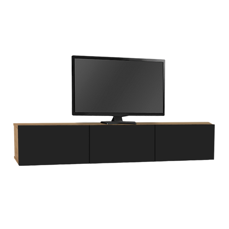 Damla Megapap melamine wall TV cabinet with LED lighting in sapphire oak - black color 180x29.5x29.5cm.
