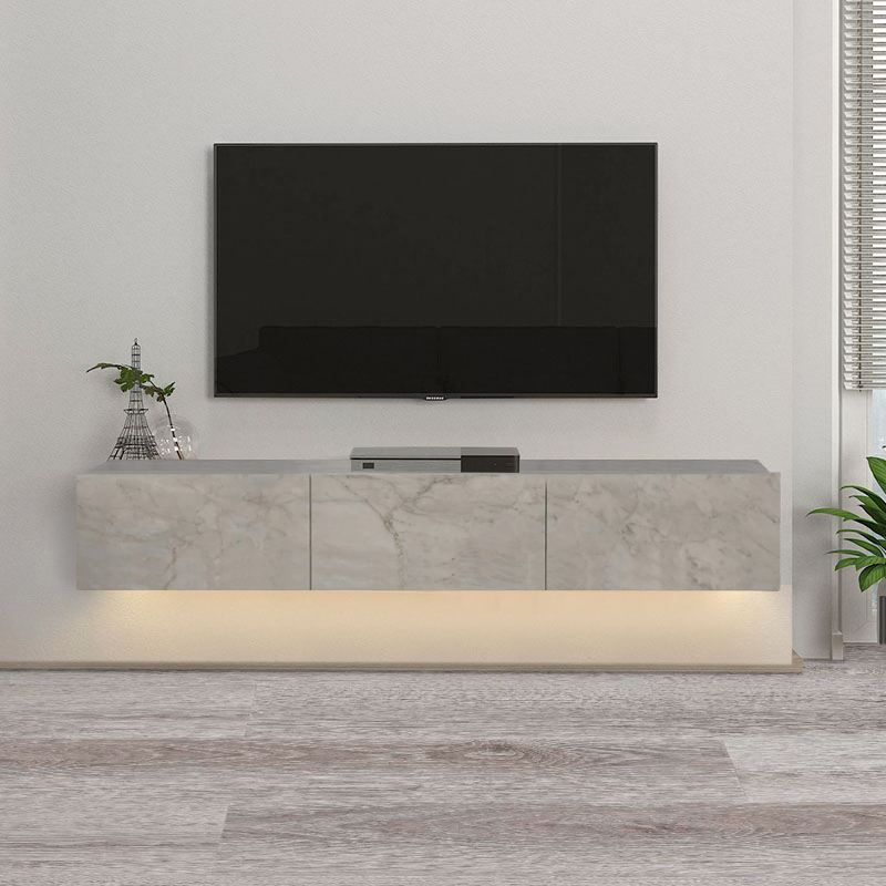 Damla Megapap melamine wall TV cabinet with LED lighting in white marble effect color 180x29.5x29.5cm.