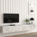 Damla Megapap melamine wall TV cabinet with LED lighting in white marble effect color 180x29.5x29.5cm.