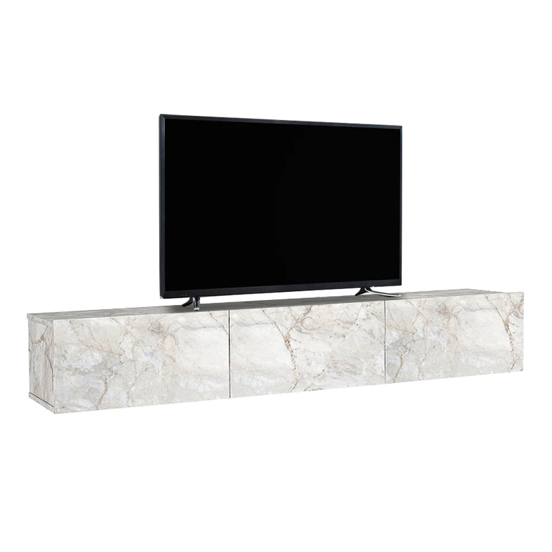 Damla Megapap melamine wall TV cabinet with LED lighting in white marble effect color 180x29.5x29.5cm.