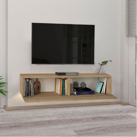 Έπιπλο τηλεόρασης επιτοίχιο Aristo Megapap με LED χρώμα sapphire oak 135x31,6x25εκ.