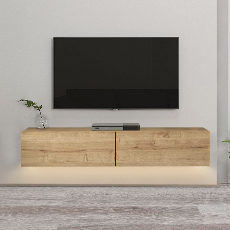 Aristo Megapap melamine wall TV cabinet with LED lighting in sapphire oak color 135x31.6x25cm.