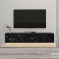 Aristo Megapap melamine wall TV cabinet with LED lighting in black marble effect color 135x31.6x25cm.
