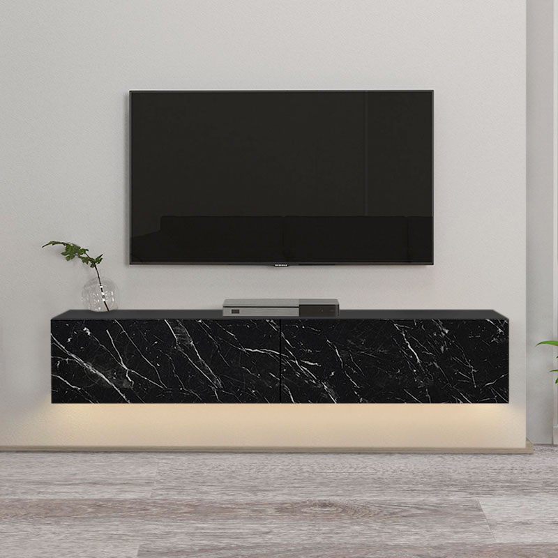 Aristo Megapap melamine wall TV cabinet with LED lighting in black marble effect color 135x31.6x25cm.