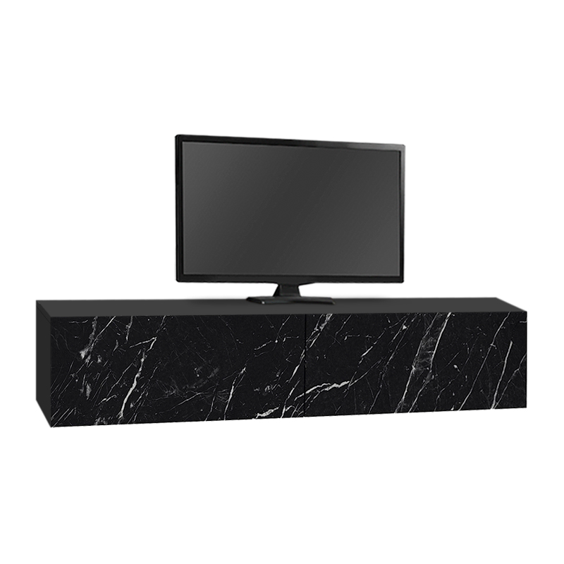 Aristo Megapap melamine wall TV cabinet with LED lighting in black marble effect color 135x31.6x25cm.