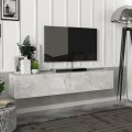 Aristo Megapap melamine wall TV cabinet with LED lighting in white marble effect color 135x31.6x25cm.