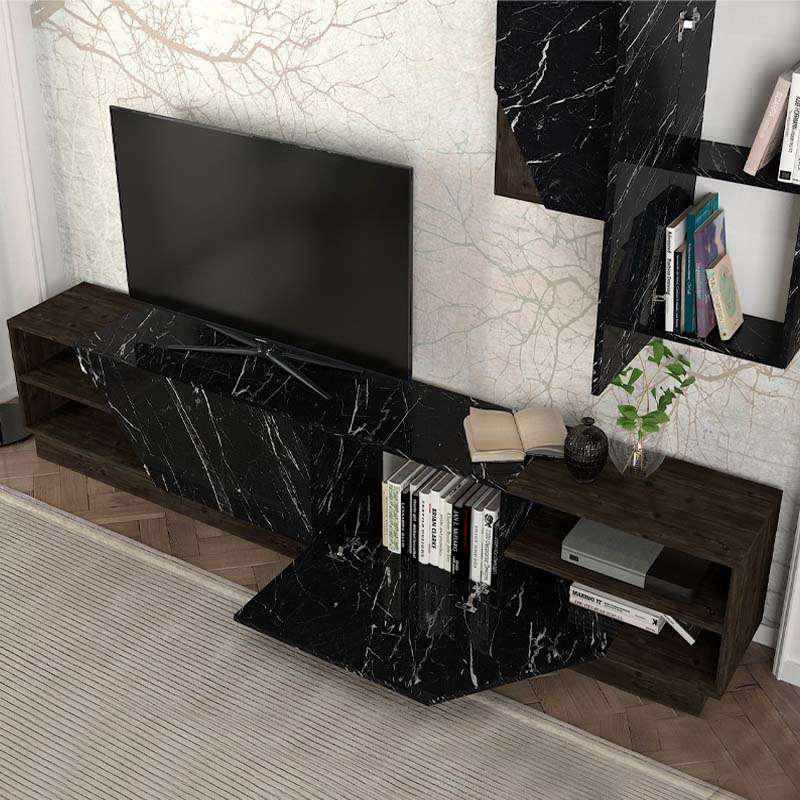 River Megapap melamine TV unit in black marble effect color 240x36,6x47cm.