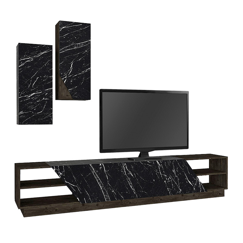 River Megapap melamine TV unit in black marble effect color 240x36,6x47cm.