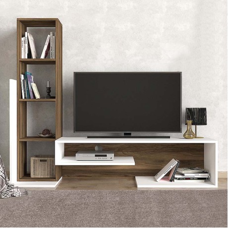Σύνθεση τηλεόρασης Bend Megapap χρώμα λευκό - καρυδί 153,6x39x131εκ.
