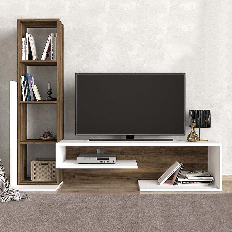 Σύνθεση τηλεόρασης Bend Megapap χρώμα λευκό - καρυδί 153,6x39x131εκ.