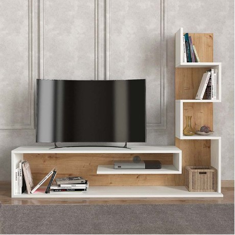 Έπιπλο τηλεόρασης Metehan Megapap χρώμα λευκό - sapphire oak 149,5x29,5x120εκ.