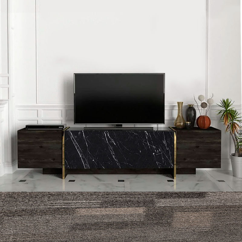 Veyron Megapap  melamine TV stand in black rebab - black marble effect color 180x32,3x45cm.