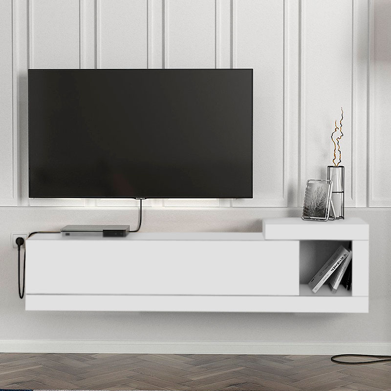 Volare Megapap melamine wall TV cabinet  in white color 150x29,6x38,6cm.