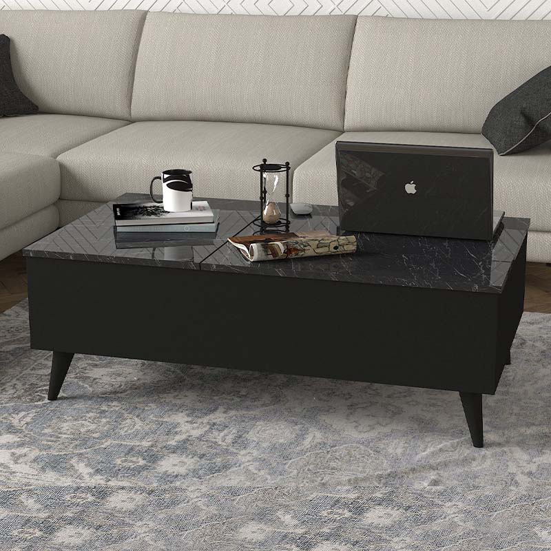 Roy Megapap coffee table with melamine polymorphic black color - marble effect 121x69x40cm.