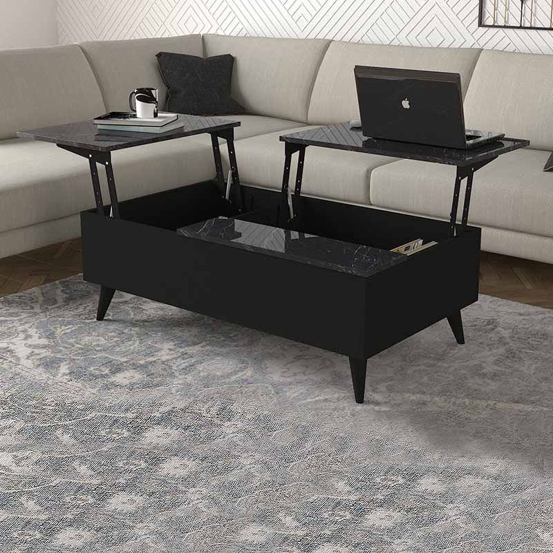 Roy Megapap coffee table with melamine polymorphic black color - marble effect 121x69x40cm.