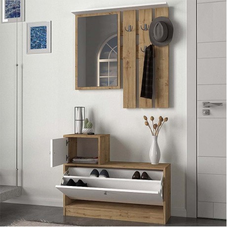 Galina Megapap melamine entrance furniture in sapphire oak - white color 91,8x27x70cm.