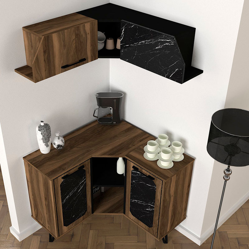 Lambert Megapap corner melamine kitchen furniture in walnut - black marble effect color 92,5x35x83,6cm.