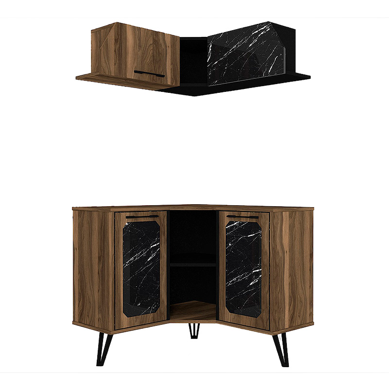 Lambert Megapap corner melamine kitchen furniture in walnut - black marble effect color 92,5x35x83,6cm.
