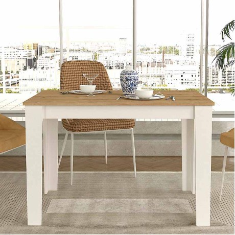 Darlen Megapap melamine dinner table in white - sapphire oak color 110x72x74cm.