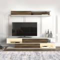 Manet Megapap melamine TV unit with LED in white - walnut color 180x29,5x39cm.
