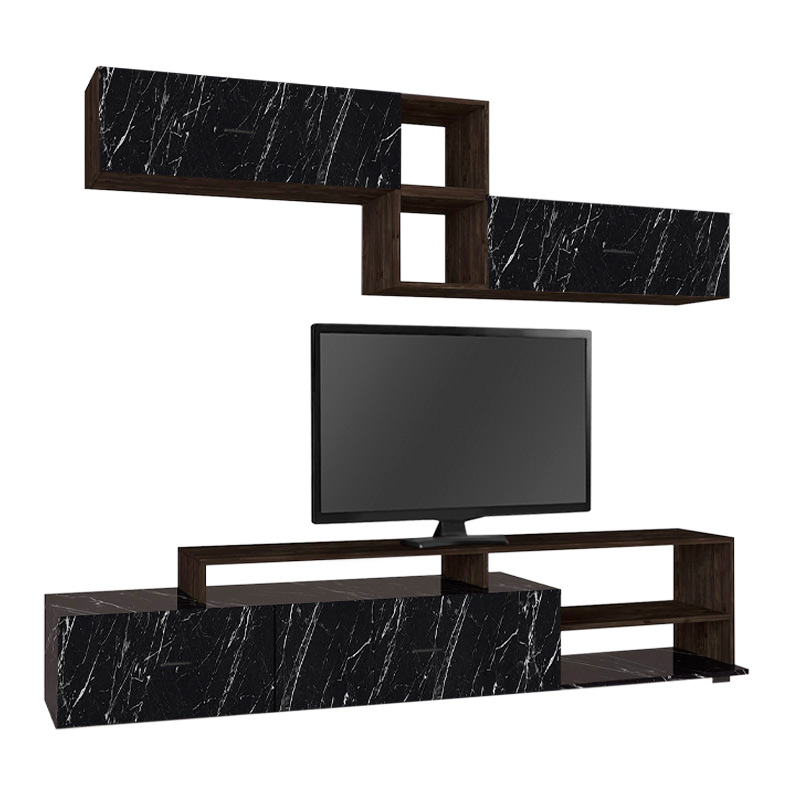 Grill Megapap melamine TV unit in black marble effect color 220x35x47,5cm.